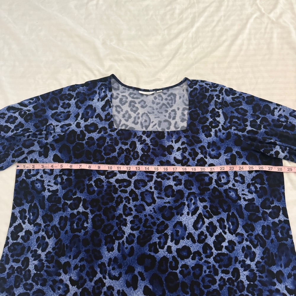 Susan Graver Blue Leopard Liquid Knit 3/4 Sleeve Tunic Top 3X Mob Wife - Picture 4 of 6